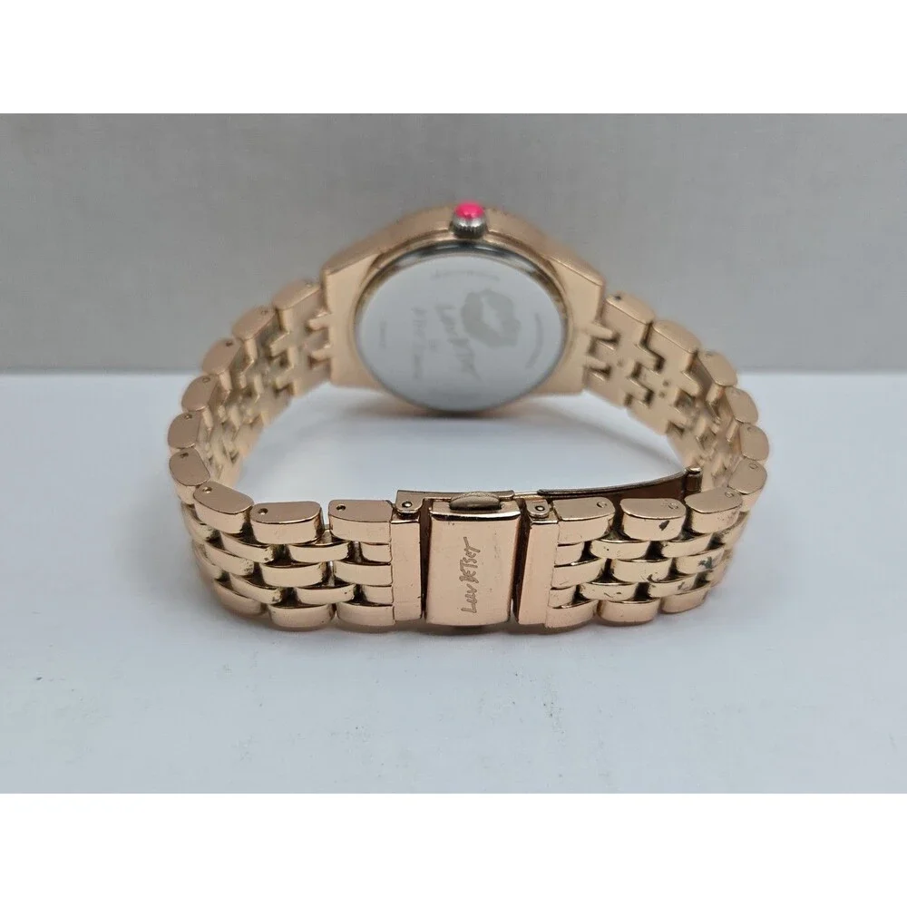 Womens Luv Betsey Johnson Pink Glitter Confetti Rose Gold 36mm Watch New Battery